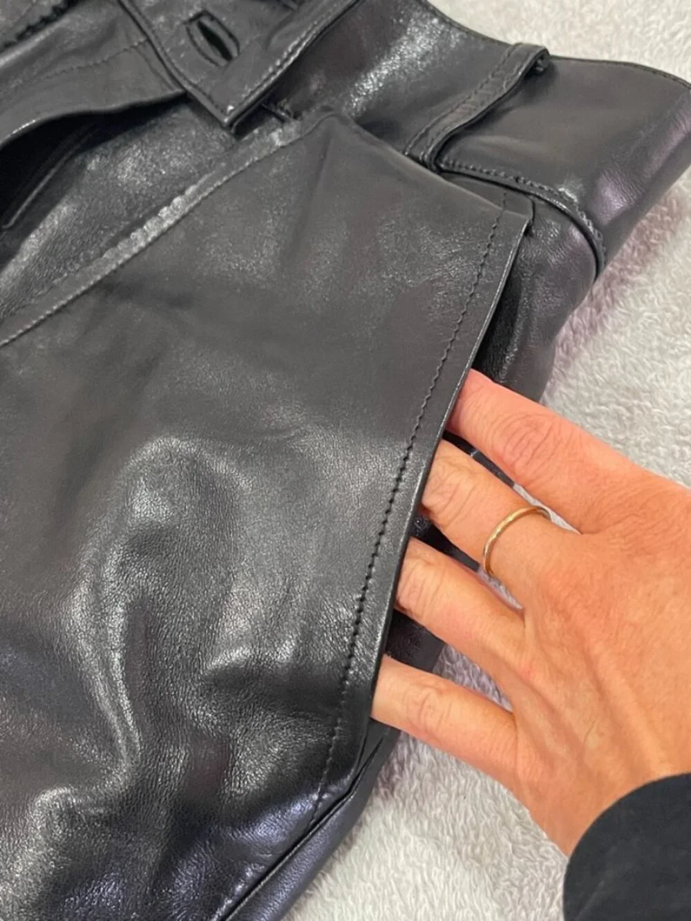 Vintage Chanel Black Leather Pants with Flap Pockets Size 24